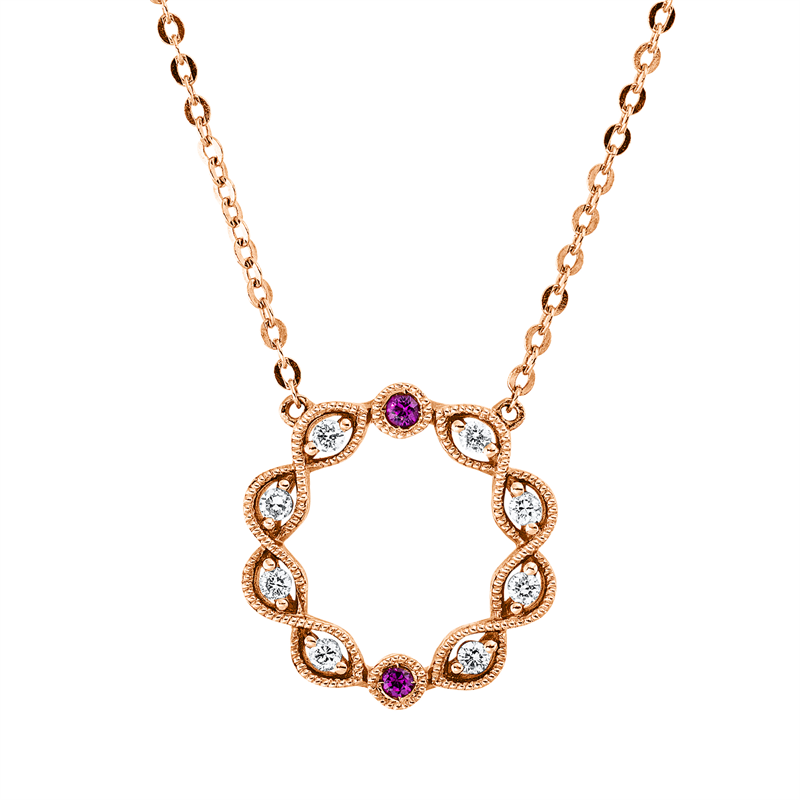 Collier 18 kt RG, 8 Brill. 0,08 ct, TW-si, 2 Rubine 0,03 ct rot