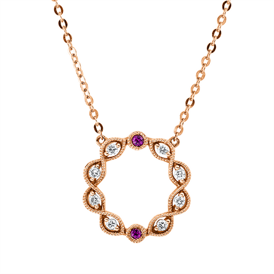 Collier 18 kt RG, 8 Brill. 0,08 ct, TW-si, 2 Rubine 0,03 ct rot