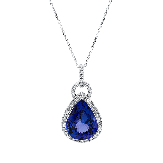 Collier 18 kt WG, mit ZÖ 40,6 cm, 43 Brill. 0,66 ct, TW-vsi, 1 Tansanit 8,41 ct blau