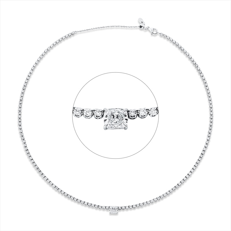 Collier 18 kt WG, 136 Brill. 2,93 ct, TW-vsi, 1 Cushion 0,90 ct, gelb