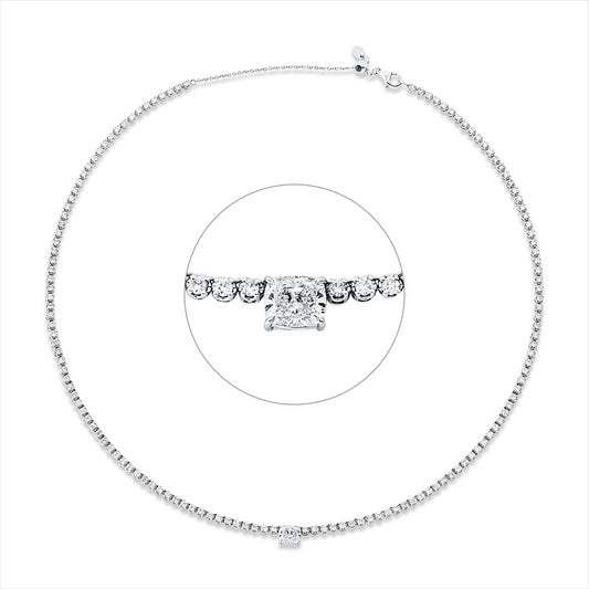 Collier 18 kt WG, 136 Brill. 2,93 ct, TW-vsi, 1 Cushion 0,90 ct, gelb