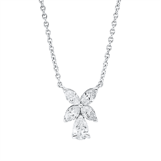 Collier 18 kt WG, 1 Tropfen 0,22 ct, TW-si, 4 Nav. 0,40 ct, TW-si