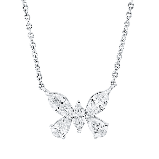 Collier 18 kt WG, 1 Nav. 0,11 ct, TW-si, 2 Nav. 0,41 ct, TW-si, 2 Tropfen 0,27 ct, TW-si