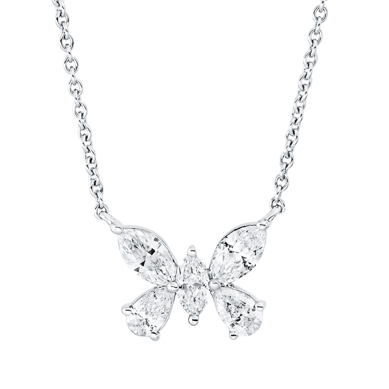 Collier 18 kt WG, 1 Nav. 0,11 ct, TW-si, 2 Nav. 0,41 ct, TW-si, 2 Tropfen 0,27 ct, TW-si
