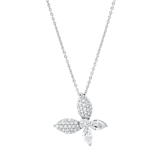 Collier 18 kt WG, 2 Tropfen 0,67 ct, TW-si, 53 Brill. 0,47 ct, TW-si