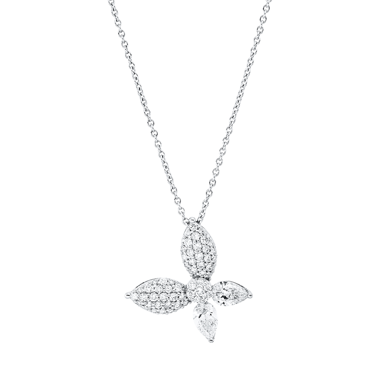 Collier 18 kt WG, 2 Tropfen 0,67 ct, TW-si, 53 Brill. 0,48 ct, TW-si