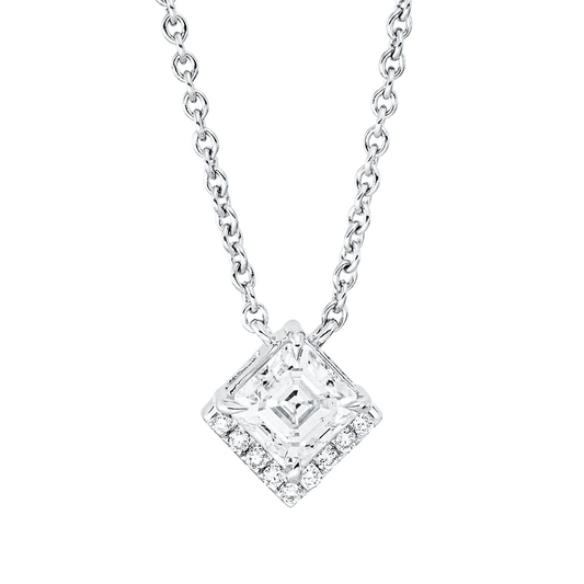 Collier 18 kt WG, 1 Assher 0,59 ct, TW-si, 9 Brill. 0,04 ct, TW-si