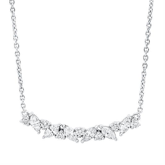 Collier 18 kt WG, 6 Nav. 0,34 ct, TW-si, 7 Brill. 0,15 ct, TW-si