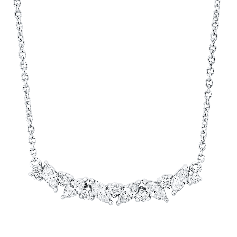 Collier 18 kt WG, 6 Nav. 0,34 ct, TW-si, 7 Brill. 0,15 ct, TW-si