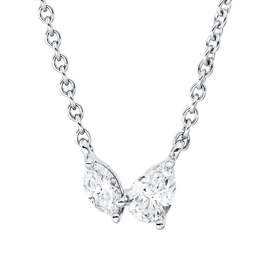 Collier 18 kt WG, 1 Tropfen 0,25 ct, TW-si, 1 Nav. 0,13 ct, TW-si