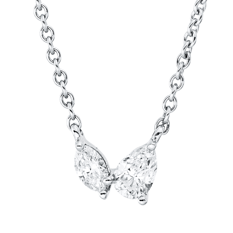Collier 18 kt WG, 1 Tropfen 0,25 ct, TW-si, 1 Nav. 0,13 ct, TW-si