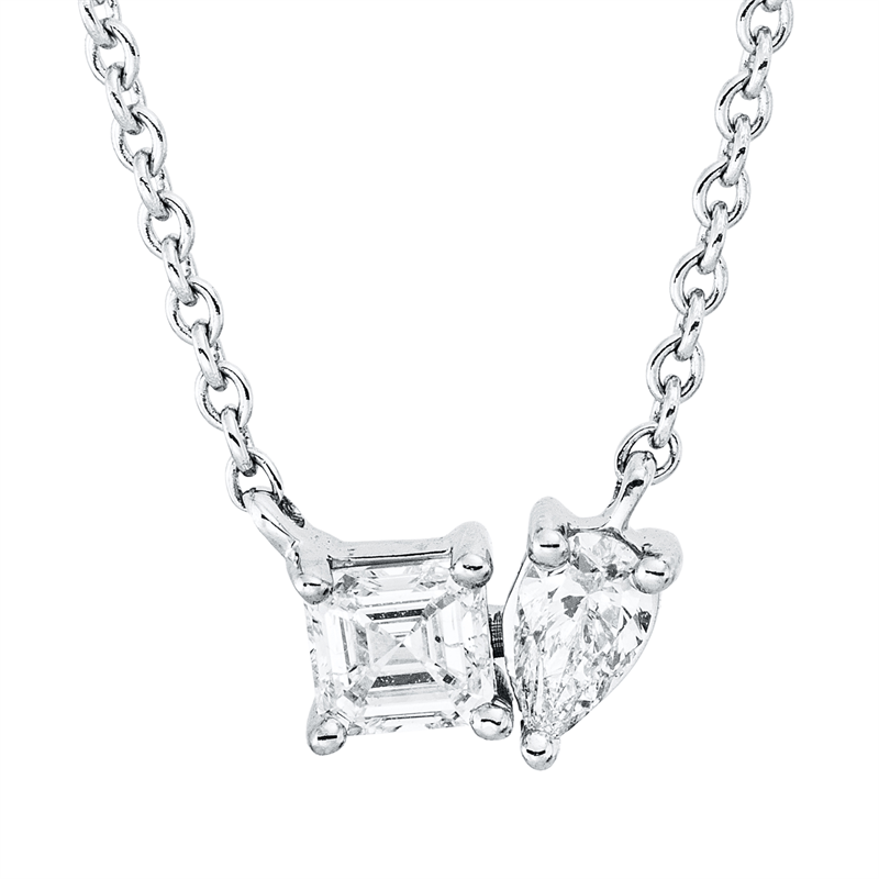 Collier 18 kt WG, 1 Assher 0,23 ct, TW-si, 1 Tropfen 0,13 ct, TW-si