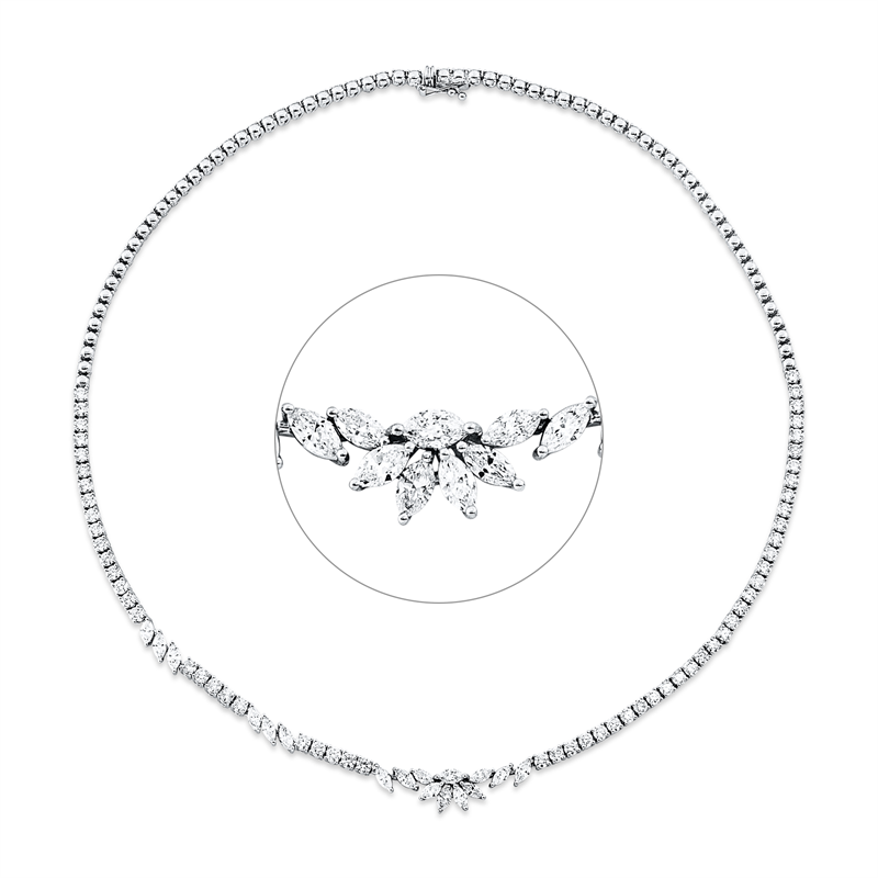 Collier 18 kt WG, 17 Nav. 1,72 ct, F-si, 59 Brill. 4,32 ct, F-si