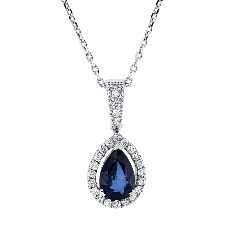 Collier 18 kt WG, 24 Brill. 0,15 ct, F-si, 1 Saphir 0,68 ct blau