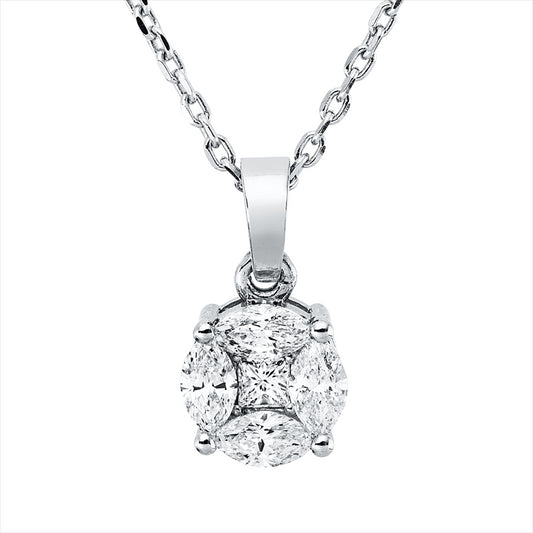 Collier 18 kt WG, 4 Nav. 0,25 ct, F-si, 1 Princ. 0,04 ct, F-si