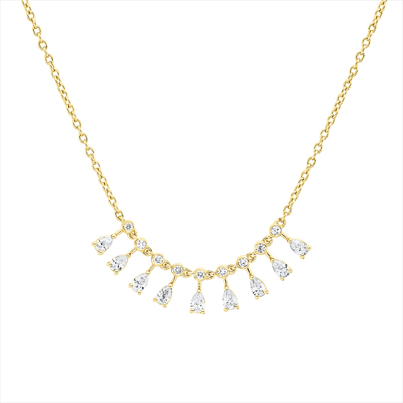 Collier 18 kt GG, 9 Nav. 0,66 ct, F-si, 9 Brill. 0,14 ct, F-si