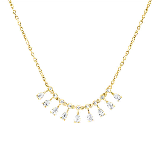 Collier 18 kt GG, 9 Nav. 0,66 ct, F-si, 9 Brill. 0,14 ct, F-si