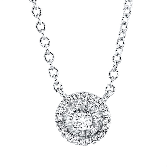 Collier 18 kt WG, mit ZÖ 39 cm, 16 Trap. 0,08 ct, F-si, 21 Brill. 0,12 ct, F-si