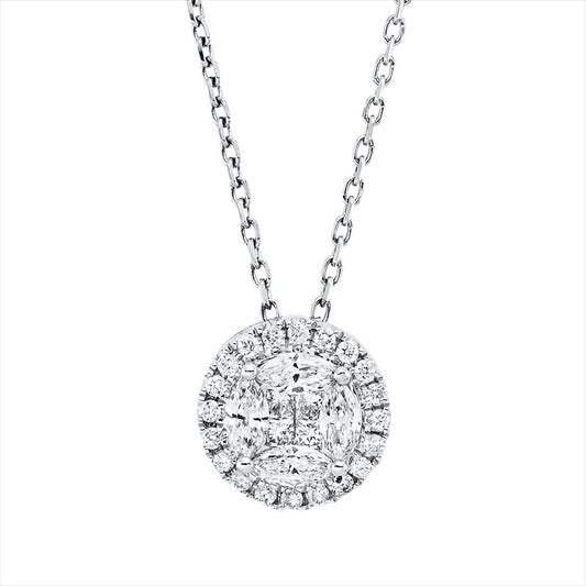Collier 18 kt WG, 4 Princ. 0,05 ct, F-si, 4 Nav. 0,16 ct, F-si, 20 Brill. 0,05 ct, F-si