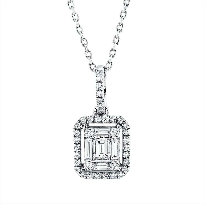 Collier 18 kt WG, 5 Bag. 0,20 ct, F/TW-si, 36 Brill. 0,11 ct, F/TW-si