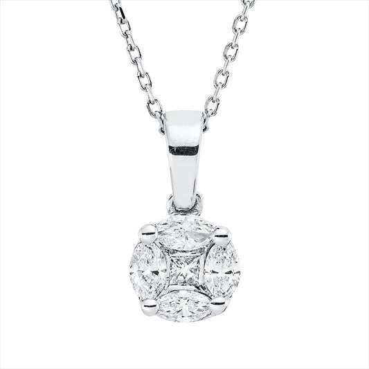 Collier 18 kt WG, 4 Nav. 0,26 ct, TW-si, 1 Princ. 0,05 ct, TW-si