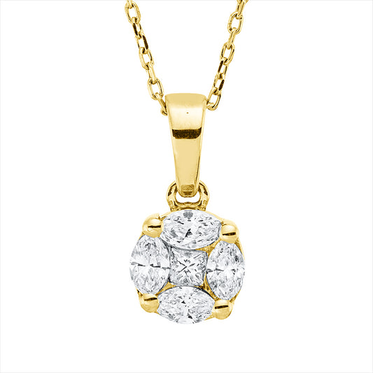 Collier 18 kt GG, 4 Nav. 0,26 ct, F-si, 1 Princ. 0,05 ct, F-si