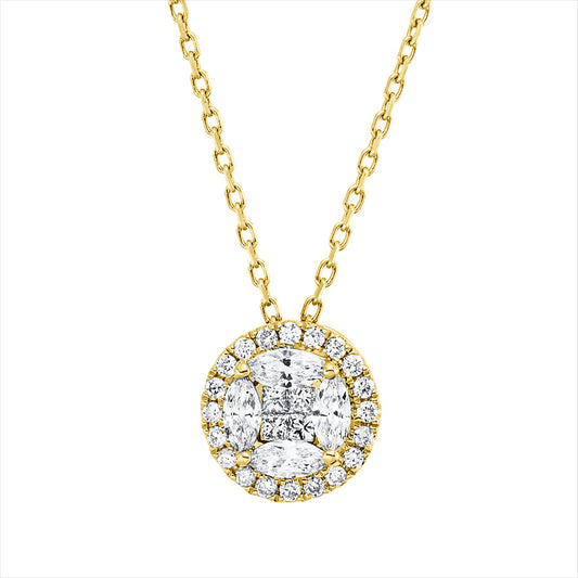 Collier 18 kt GG, 4 Princ. 0,05 ct, F-si, 4 Nav. 0,16 ct, F-si, 20 Brill. 0,06 ct, F-si