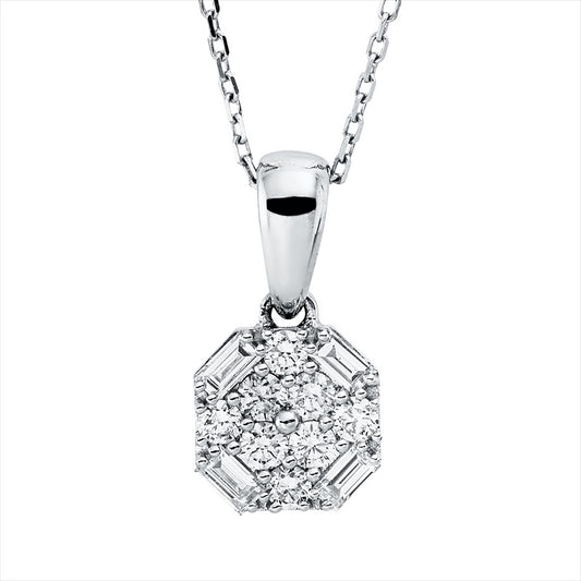 Collier 18 kt WG, mit ZÖ 45,7 cm + 48,2 cm, 4 Bag. 0,13 ct, TW-si, 8 Brill. 0,22 ct, TW-si