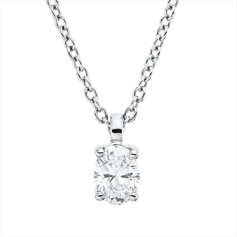 Collier 18 kt WG, mit ZÖ 42 cm, 1 Oval 0,19 ct, TW-si