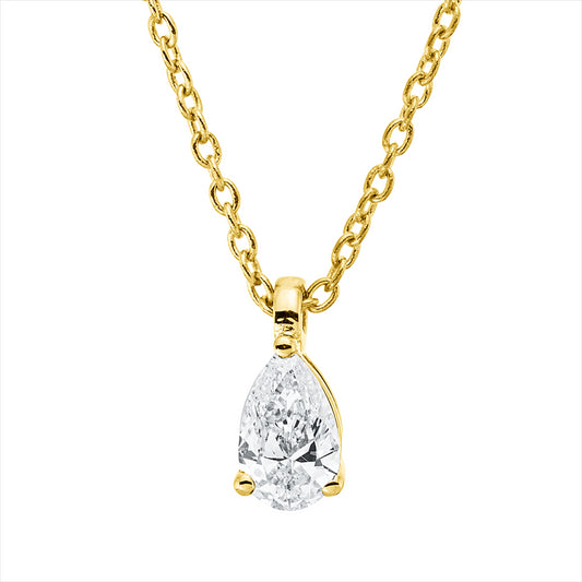 Collier 18 kt GG, mit ZÖ 42 cm, 1 Tropfen 0,20 ct, TW-si