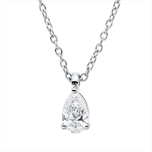 Collier 18 kt WG, mit ZÖ 42 cm, 1 Tropfen 0,19 ct, TW-si
