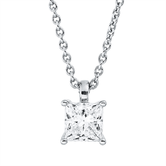 Collier 18 kt WG, GIA6521325959, ZÖ 42 cm, 1 Princ. 0,33 ct, D-vs2