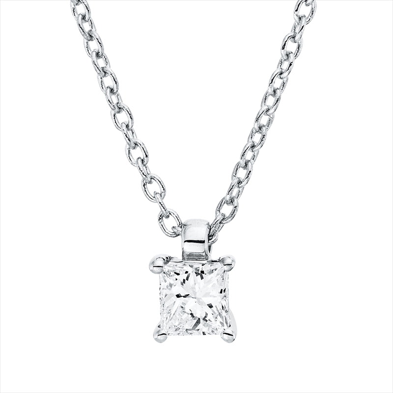 Collier 18 kt WG, mit ZÖ 42 cm, 1 Princ. 0,16 ct, TW-si