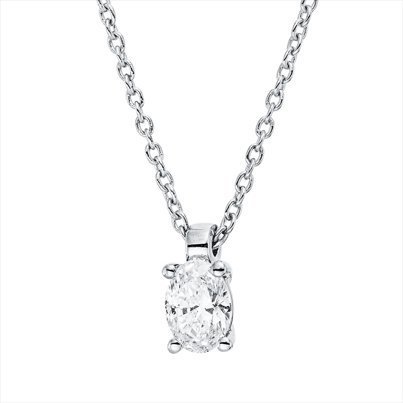 Collier 18 kt WG, mit ZÖ 42 cm, 1 Oval 0,25 ct, TW-si