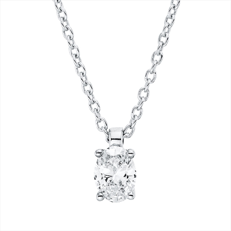 Collier 18 kt WG, mit ZÖ 42 cm, 1 Oval 0,20 ct, TW-si