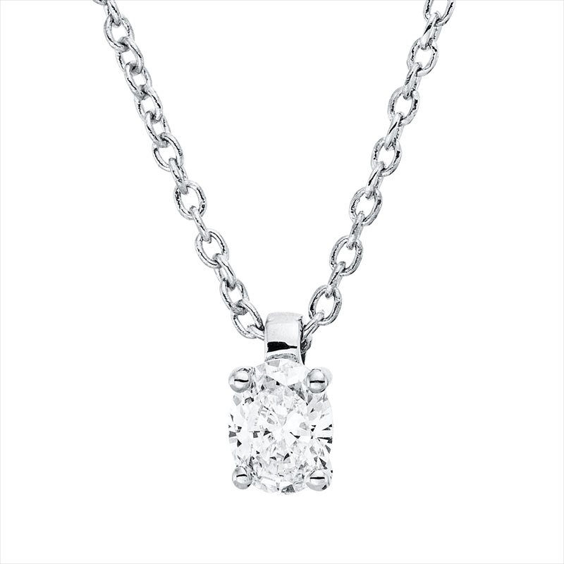 Collier 18 kt WG, mit ZÖ 42 cm, 1 Oval 0,17 ct, TW-si