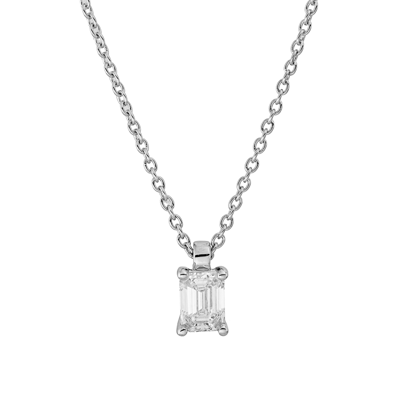 Collier 18 kt WG, GIA7528183809, mit ZÖ 42 cm, 1 Sm.schliff 0,30 ct, TW-vs2
