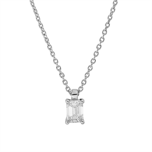 Collier 18 kt WG, GIA2526366948, mit ZÖ 42 cm, 1 Sm.schliff 0,31 ct, TW-vs2