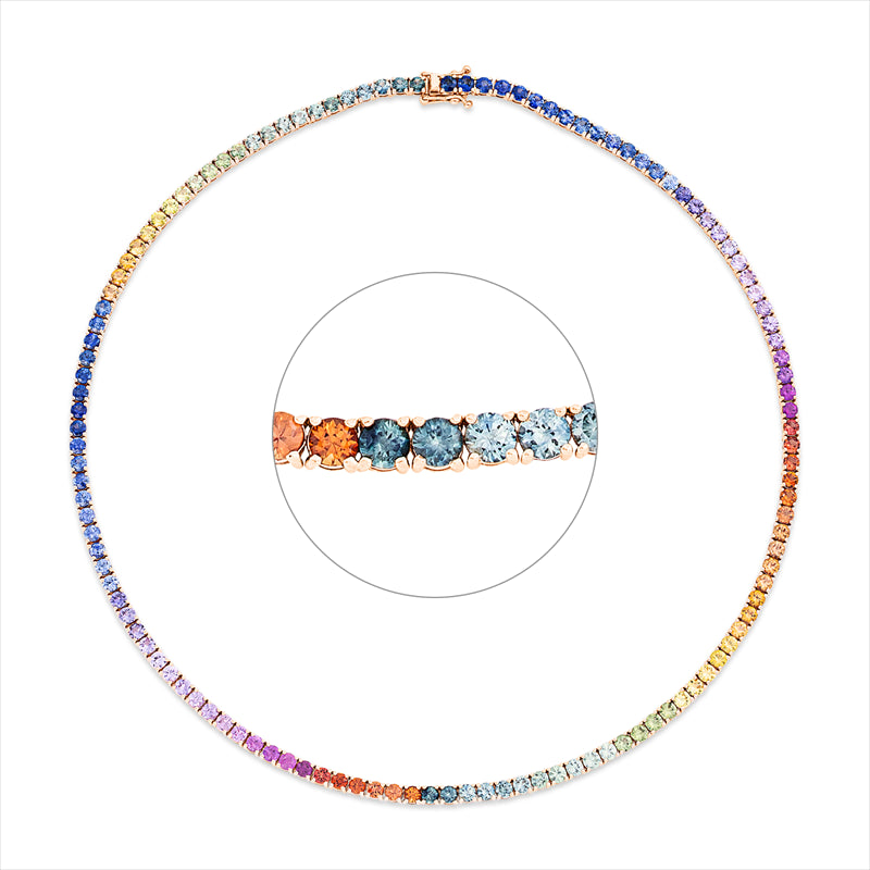 Collier 18 kt RG, 124 Saphire 15,70 ct fancy