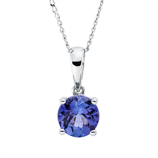 Collier 14 kt WG, mit ZÖ 40 cm + 43 cm, 1 Tansanit 1,47 ct blau