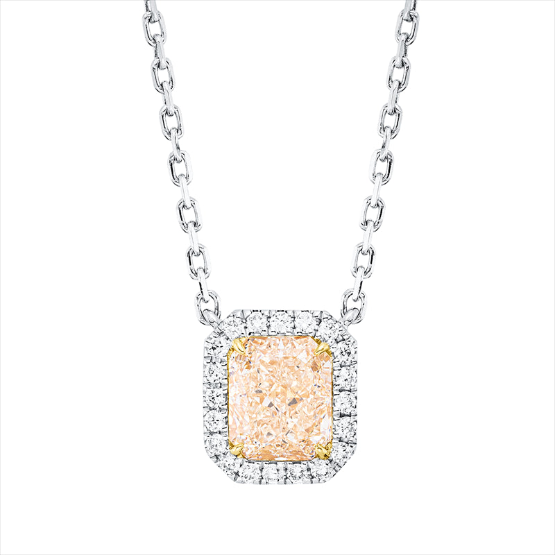 Collier 18 kt WG+GG, 20 Brill. 0,14 ct, TW-si, 1 Radiant 1,50 ct, gelb