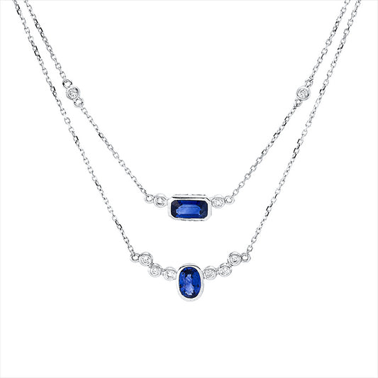 Collier 18 kt WG, 12 Brill. 0,23 ct, TW-si, 2 Saphire 1,28 ct blau