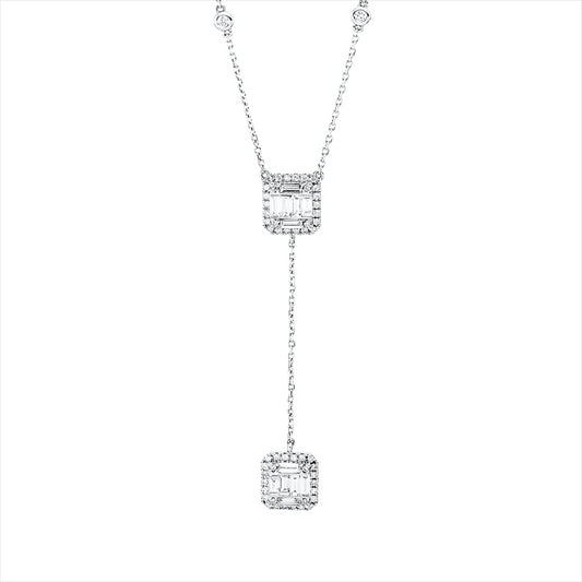 Collier 18 kt WG, 6 Brill. 0,11 ct, W-pi, 12 Bag. 0,61 ct, TW-vsi/si, 52 Brill. 0,20 ct, W-pi