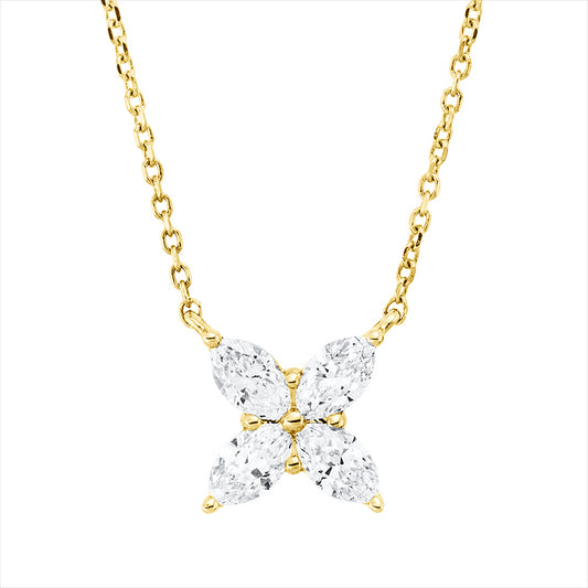 Collier 18 kt RG, mit ZÖ 41 cm, 4 Nav. 0,29 ct, TW-vsi