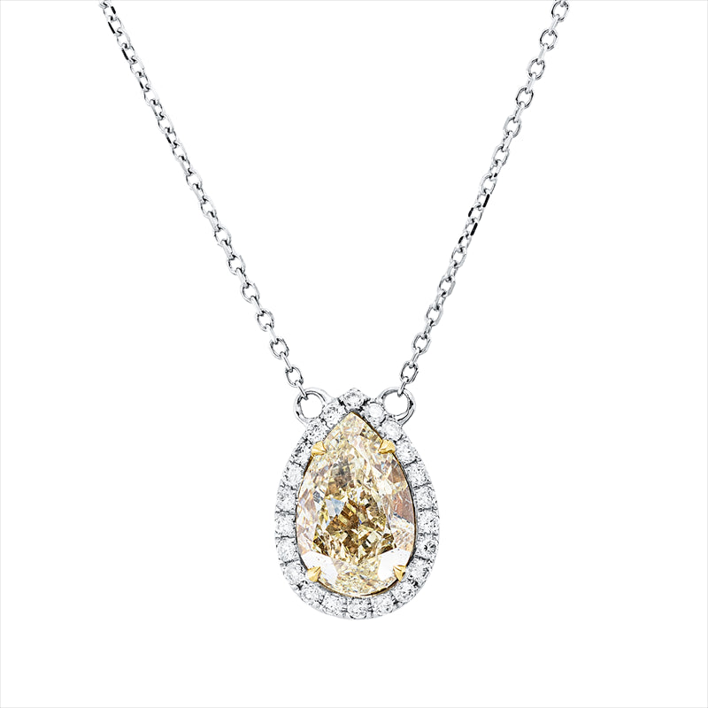 Collier 18 kt WG+GG, 1 Tropfen 1,01 ct, gelb-si, 22 Brill. 0,09 ct, TW-si