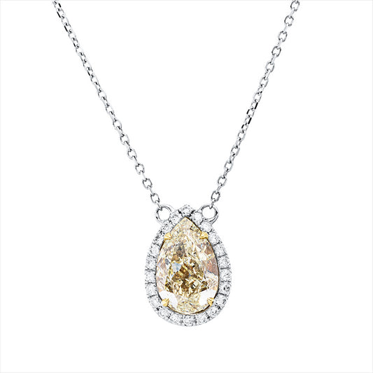 Collier 18 kt WG+GG, 1 Tropfen 1,01 ct, gelb-si, 22 Brill. 0,09 ct, TW-si