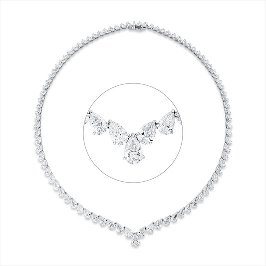 Collier 18 kt WG, GIA 9pcs, 78 Tropfen 20,39 ct, TW-vsi, 9 Tropfen 5,63 ct, TW/W-if/vvs/vs
