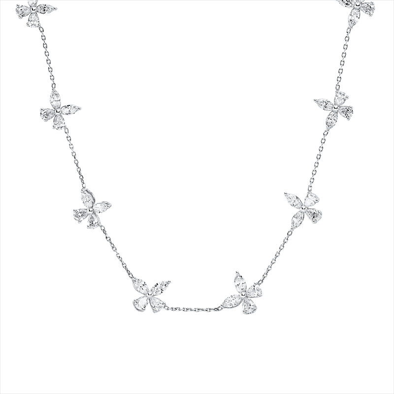 Collier 18 kt WG, 18 Tropfen 2,46 ct, 18 Nav. 2,33 ct, D/TW-vsi/si