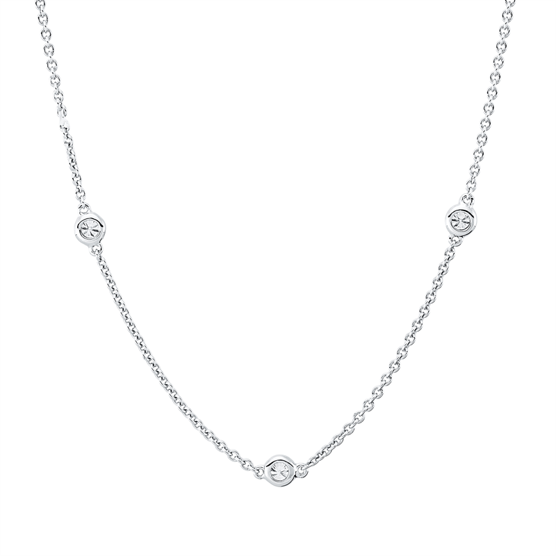 Collier 18 kt WG, mit ZÖ 41,5 cm + 43,5 cm, 11 Brill. 0,41 ct, TW-si