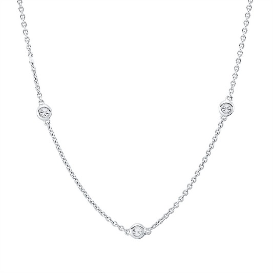 Collier 18 kt WG, mit ZÖ 41,5 cm + 43,5 cm, 11 Brill. 0,41 ct, TW-si